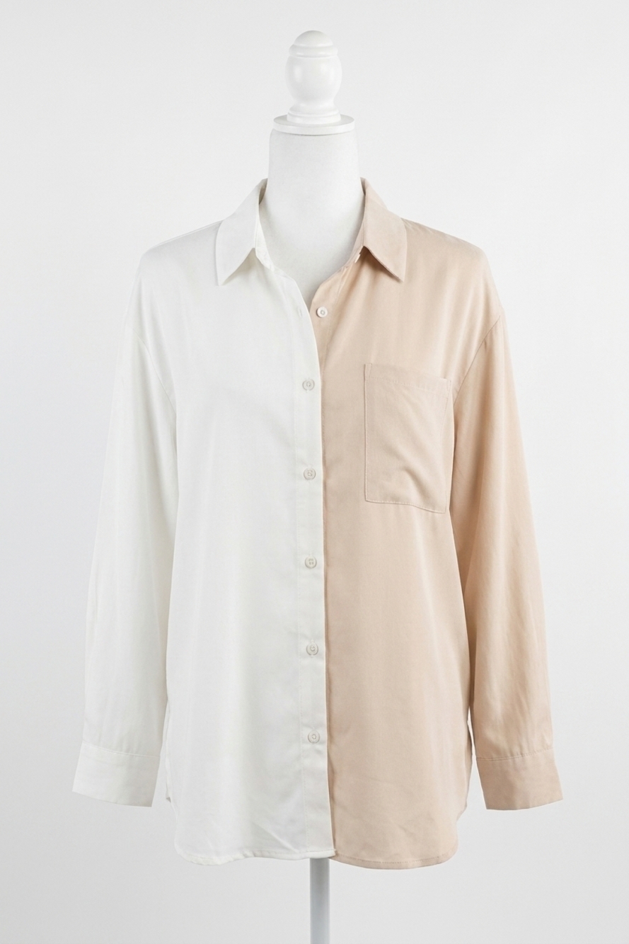 NEW ANDREE BY UNIT waiting forever button down blouse in ivory/taupe